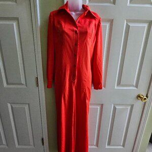 Vintage 1970s Jonathan Logan Bright Orange Jumpsuit Size Medium